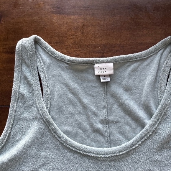 A New Day Green Racerback Terry Dress Tank Sleeveless Beach Coverup Swim L - Picture 4 of 10